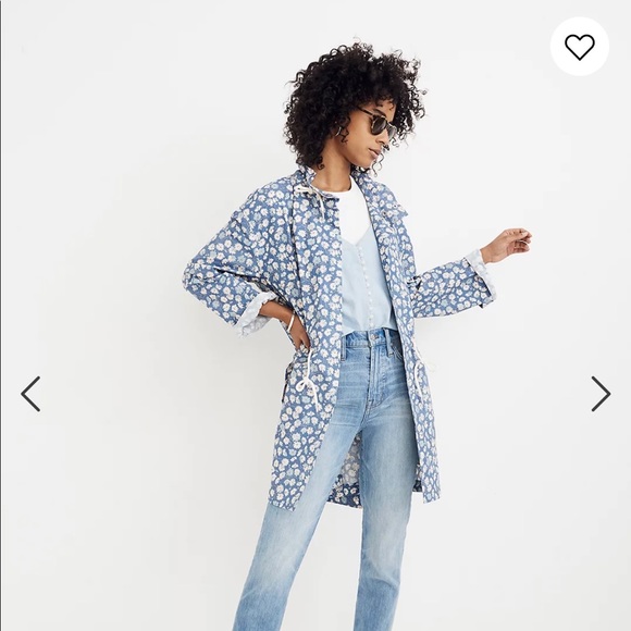 Ruffle-Neck Anorak Raincoat in French Floral - french floral blue moon